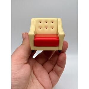 Vintage 1:24 Scale Miniature Plastic Armchair Cream & Red Tufted Seat